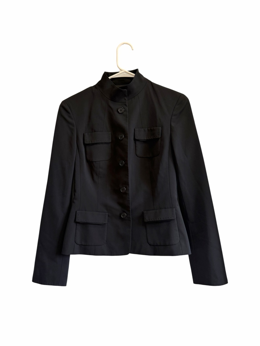 Black Women's Button-Up Stand-Collar Jacket
